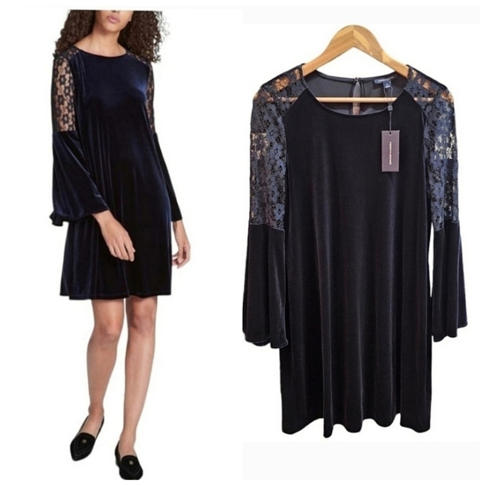 Tommy Hilfiger Velvet Crochet Lace Dress 10 Womens Navy Witchy Whimsigoth Dark